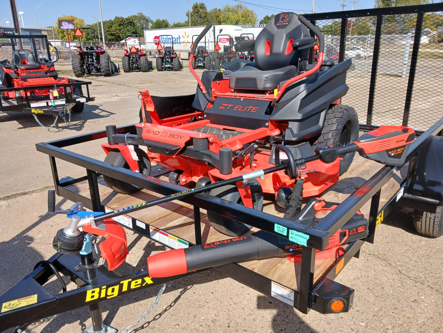 Bad Boy ZT Elite + 6x10 Big Tex Trailer + FREE 80v String Trimmer & Blower