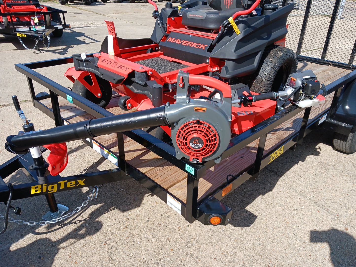 Bad Boy Maverick + 6x12 Big Tex Trailer + FREE Gas String Trimmer & Blower