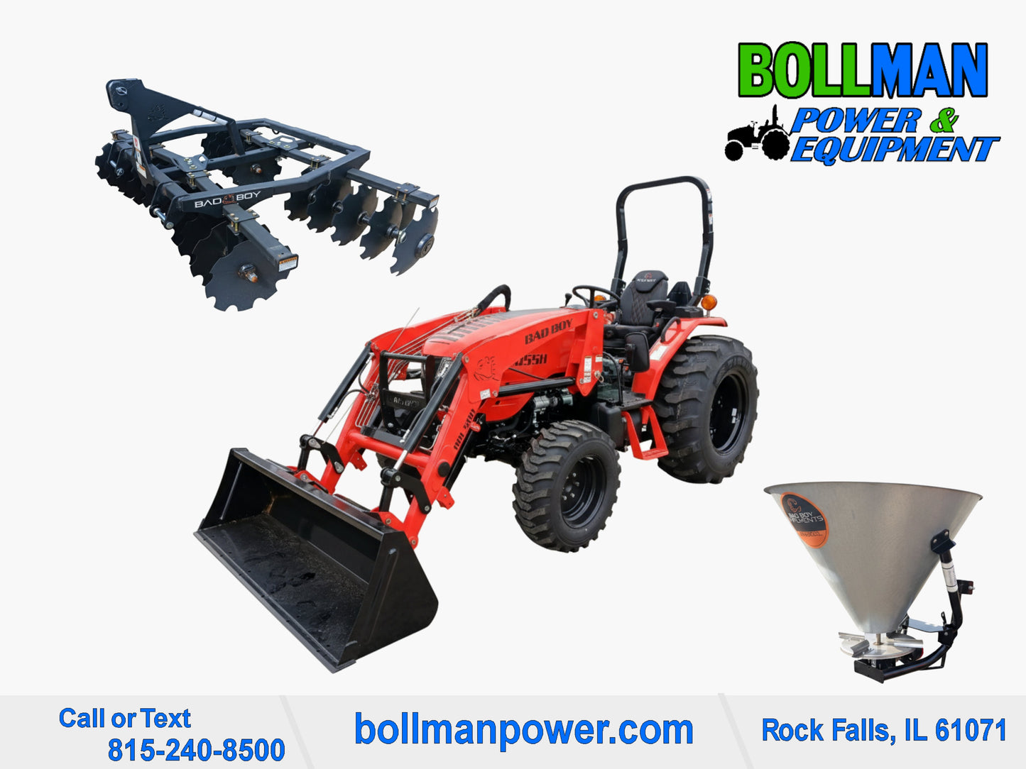 Bad Boy 5055 compact tractor with loader,6' disk, 3pt Spreader at Bollman Power & Equipment in Rock Falls IL