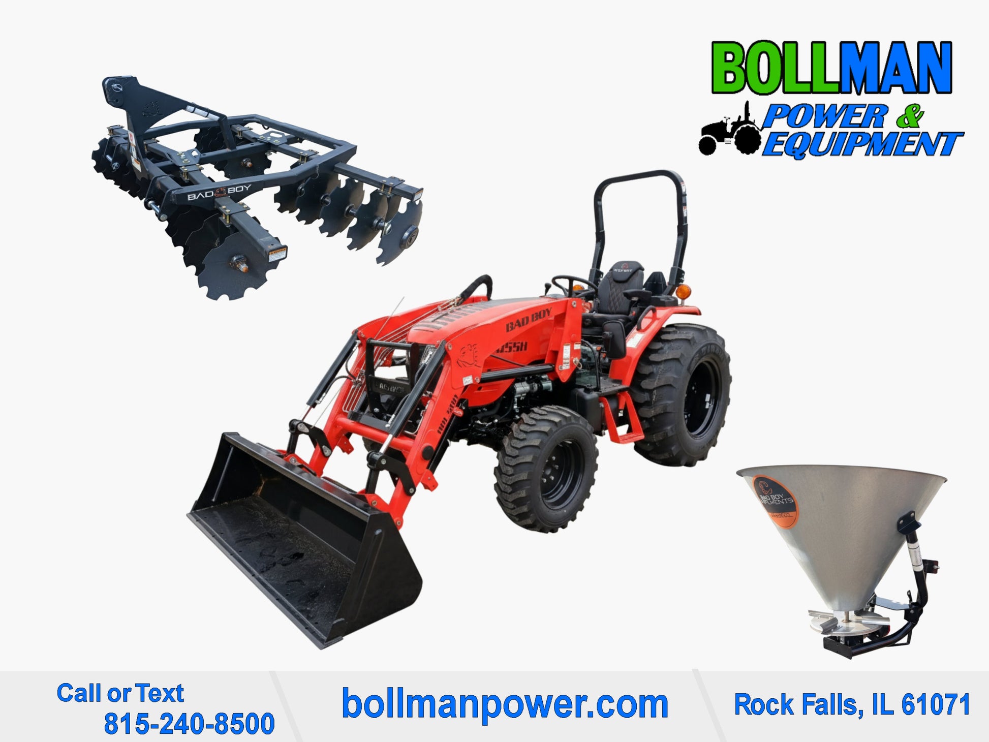 Bad Boy 5055 compact tractor with loader,6' disk, 3pt Spreader at Bollman Power & Equipment in Rock Falls IL